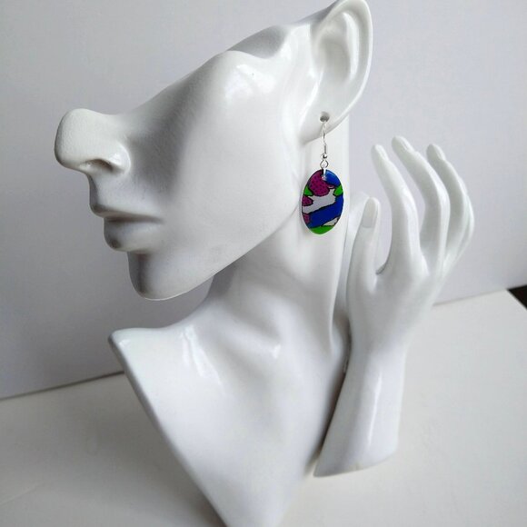 Handmade multi-color polymer clay earrings. Boucles d'oreilles fait à la main - Picture 4 of 5